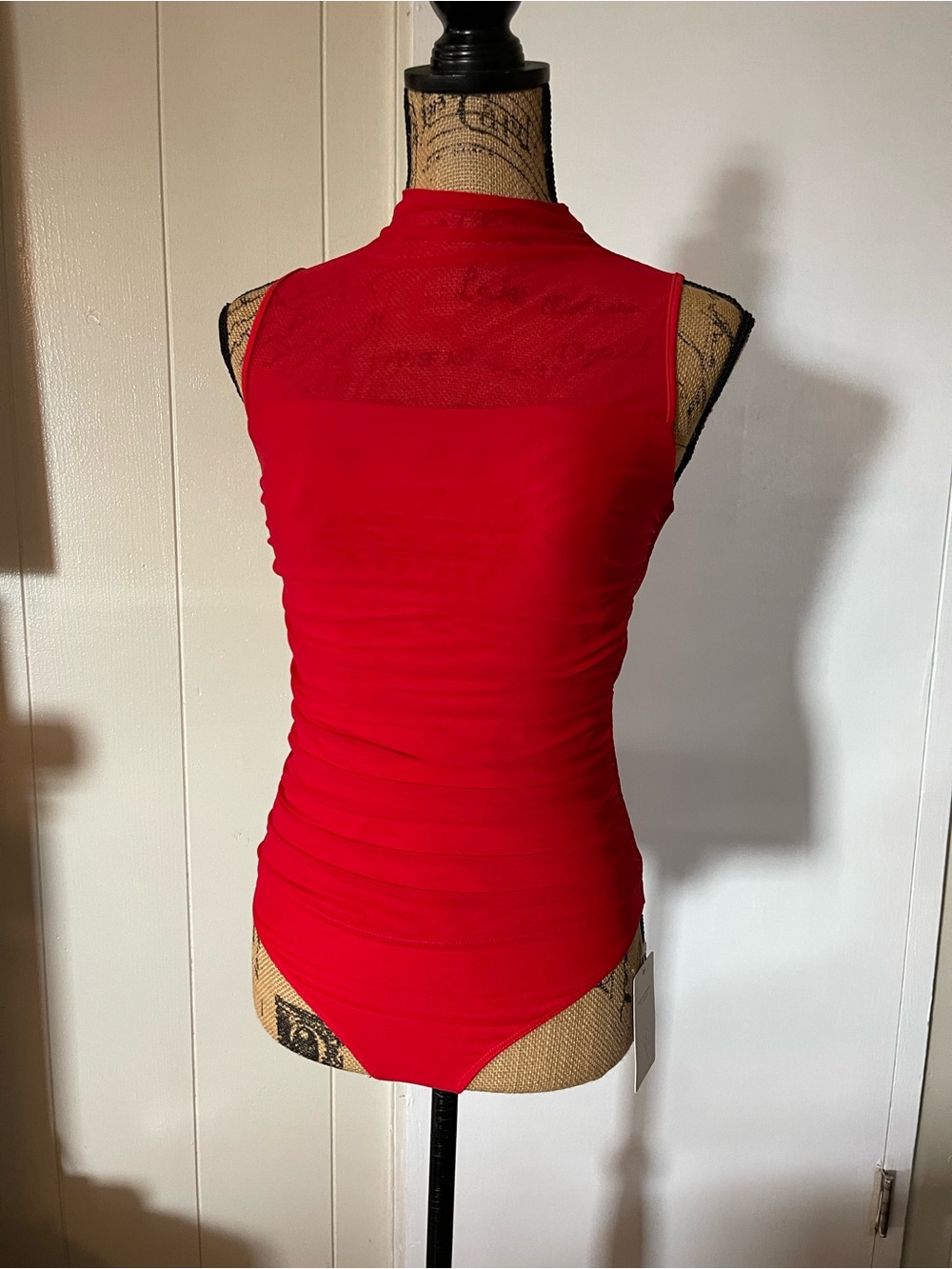 ReoRia Red Sleeveless Mesh-Back Bodysuit